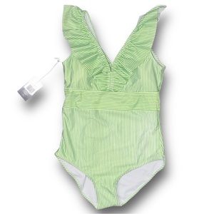 Retro Layla One-Piece by aava Green White Striped Size(s) Medium NWT